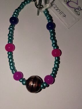 Beaded Bracelet with Teal, Pink and Purple Accents